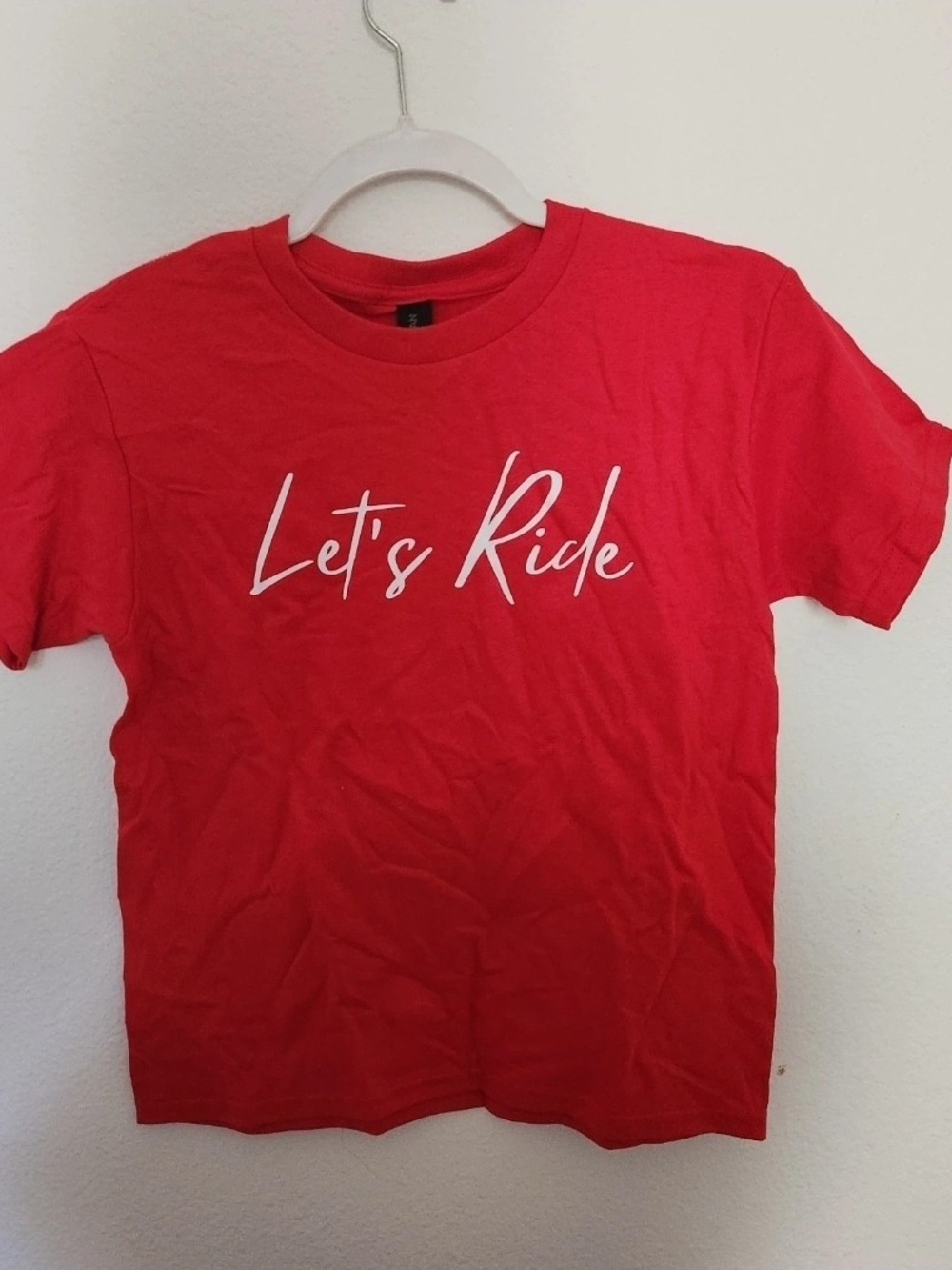 Gildan Red Tee with White "Let's Ride" Script